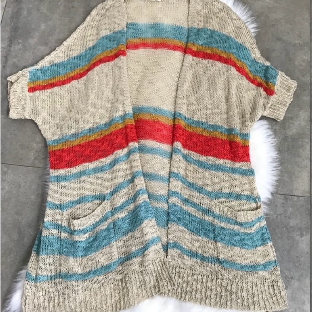 Happy knit striped long cardigan